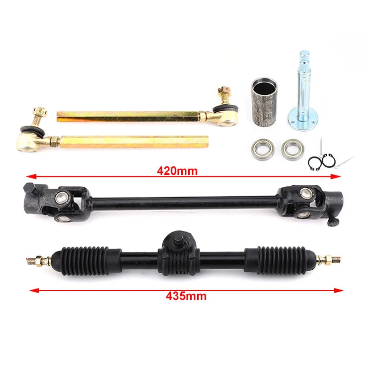 320mm/420mm Front Steering Gear Rack Pinion 30T Adjustable Shaft Tie Rod Kit For 110cc 125cc Quad Go Kart Golf UTV Buggy ATV