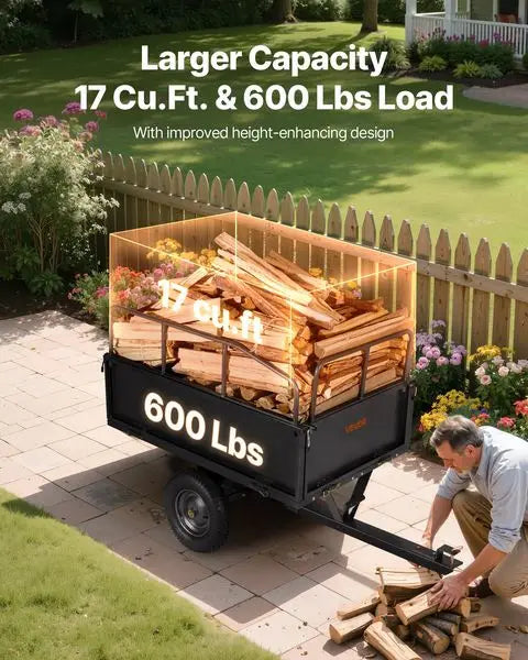 VEVOR Steel Dump Cart 17 Cu. Ft 600LB for ATV/UTV Trailer Tow Behind Heavy Duty
