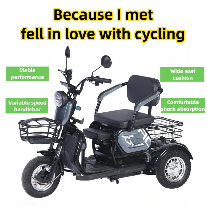 Adult Mini Electric Tricycle Elderly 3wheeler with Basket Disabled Commuting Leisure Comfortable Seat Snow Tire Mobility Scooter