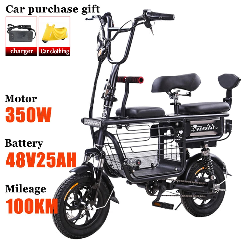 12 Inches Electric Bicycle Anti-theft Leisure Long Life Electric Bike Adult Commuting Removable Lithium Battery Mobility Scooter