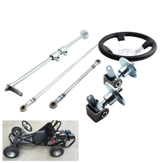 Front Steering Wheel Gear Rack Shaft Tie Rod Strut Kit 6 inch Knuckle Spindle Hub For 168cc Quad Go Kart ATV UTV Cart Parts