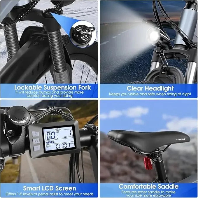 Electric Bike for Adults, 26'' 750W Peak Ebike, Up to 50 Miles 21.7MPH Electric Mountain Bike with 48V 374.4WH Removable Battery