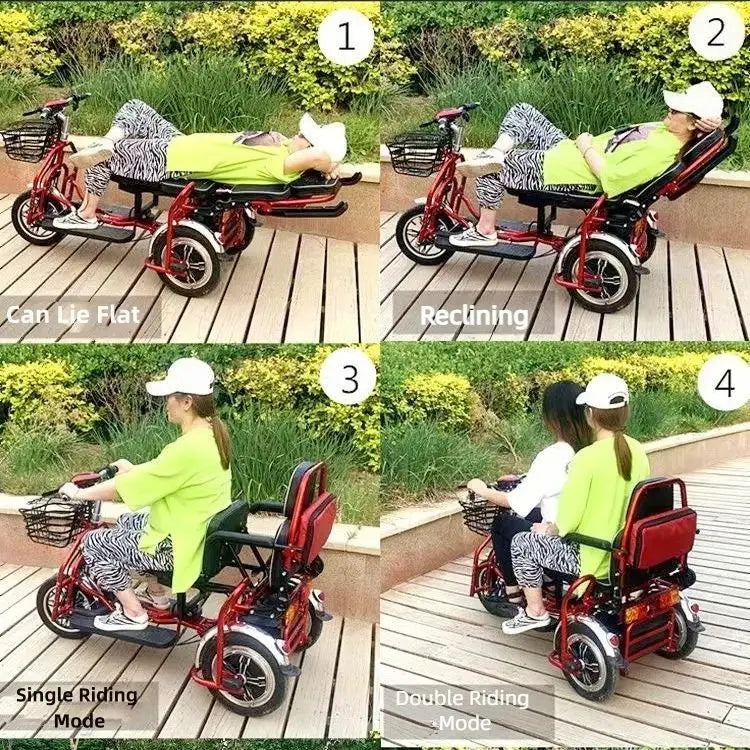 Small Parent Child Elderly Electric Tricycle Folding For Family 350W Electric Scooter Women With Adjustable Backrest/Seat/Basket