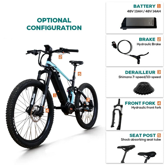 OEM ODM EU US 1000w Bafang Mid Motor Dirte Bike Full Suspension 2 Wheel Electric Moutain Bike E Mtb for Adults