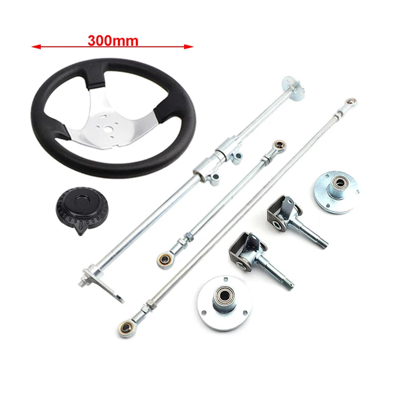 Front Steering Wheel Gear Rack Shaft Tie Rod Strut Kit 6 inch Knuckle Spindle Hub For 168cc Quad Go Kart ATV UTV Cart Parts