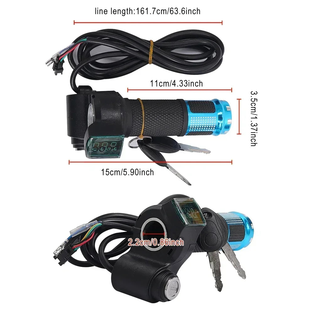 12V-90V Indicator Key Switch for Electric Bike Scooter Electric Throttle Twist Throttle Accelerator with Led Digital Display