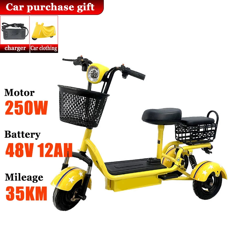 Small Folding Adult Electric Tricycle with Basket 3 Seats Commuting Electric Scooter Removable Battery Elderly Leisure Bicycle