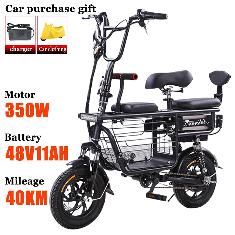 12 Inches Electric Bicycle Anti-theft Leisure Long Life Electric Bike Adult Commuting Removable Lithium Battery Mobility Scooter