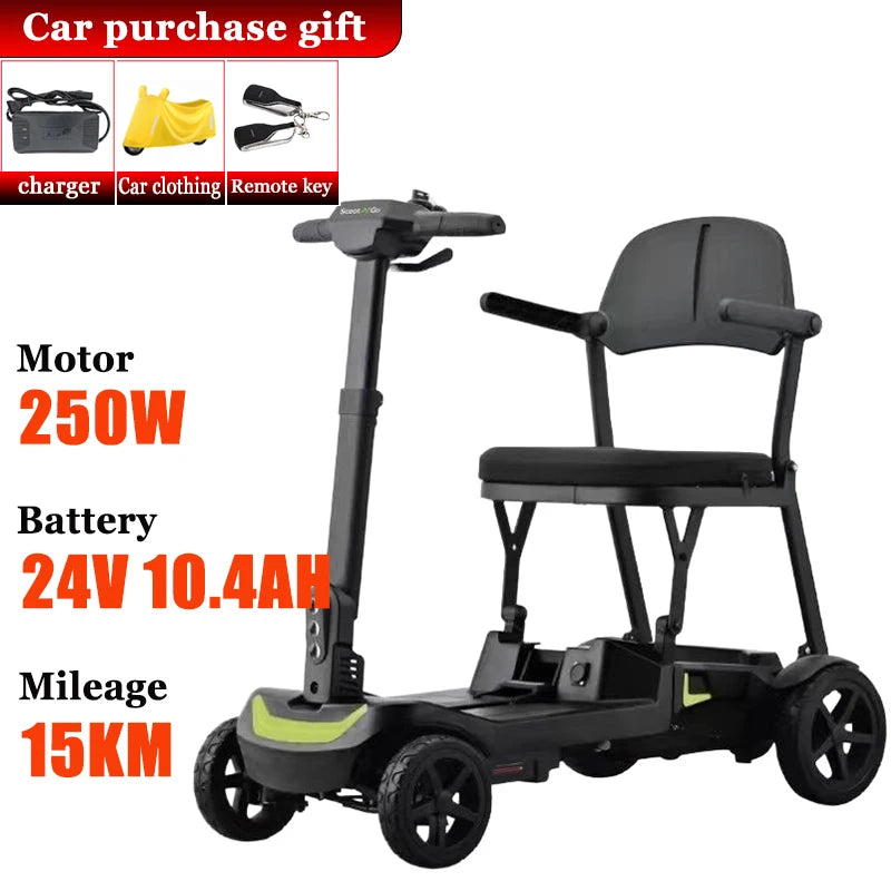 Adult Automatic Folding 4-Wheel Mobility Scooter Disabled Can Be on The Plane Electric Bicycle Comfortable Seat Senior Scooter